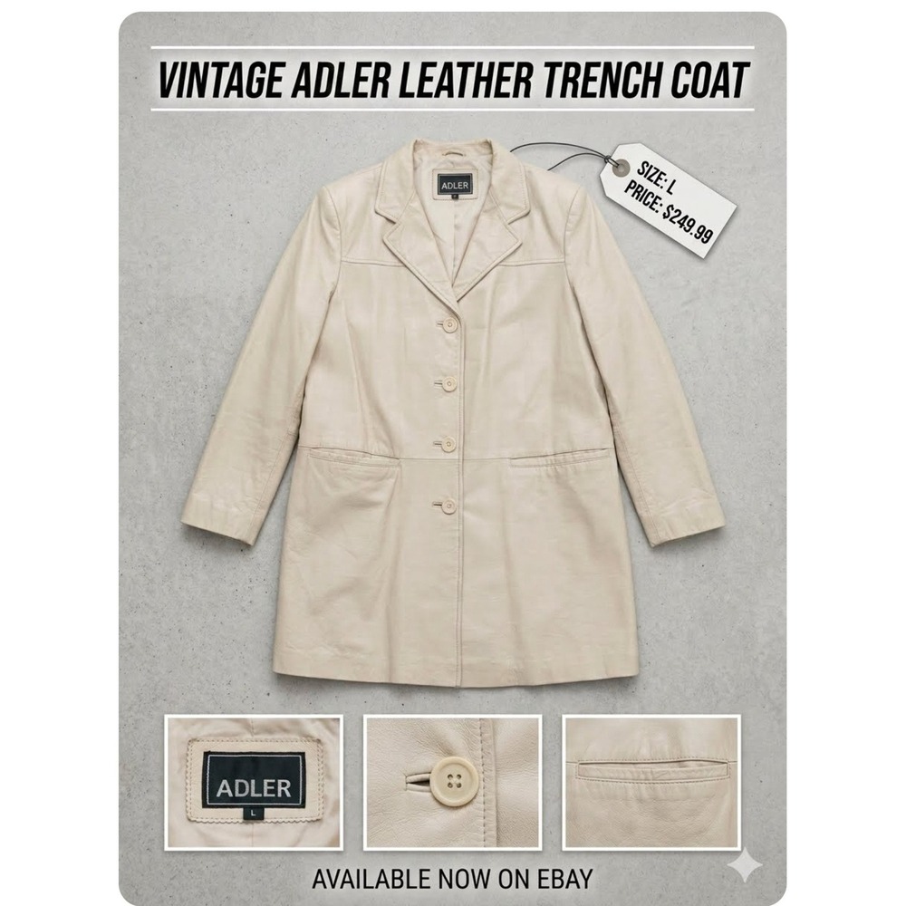 Vintage Adler Collection Men's Beige Genuine Leather Blazer, Button, Lined, XL